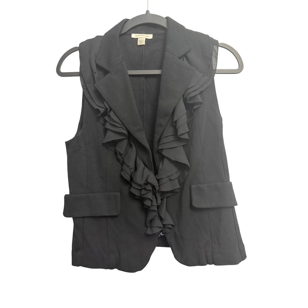 Boston Proper Black Ruffle Front Sleeveless Vest Blazer Size 4 Chic Minimal